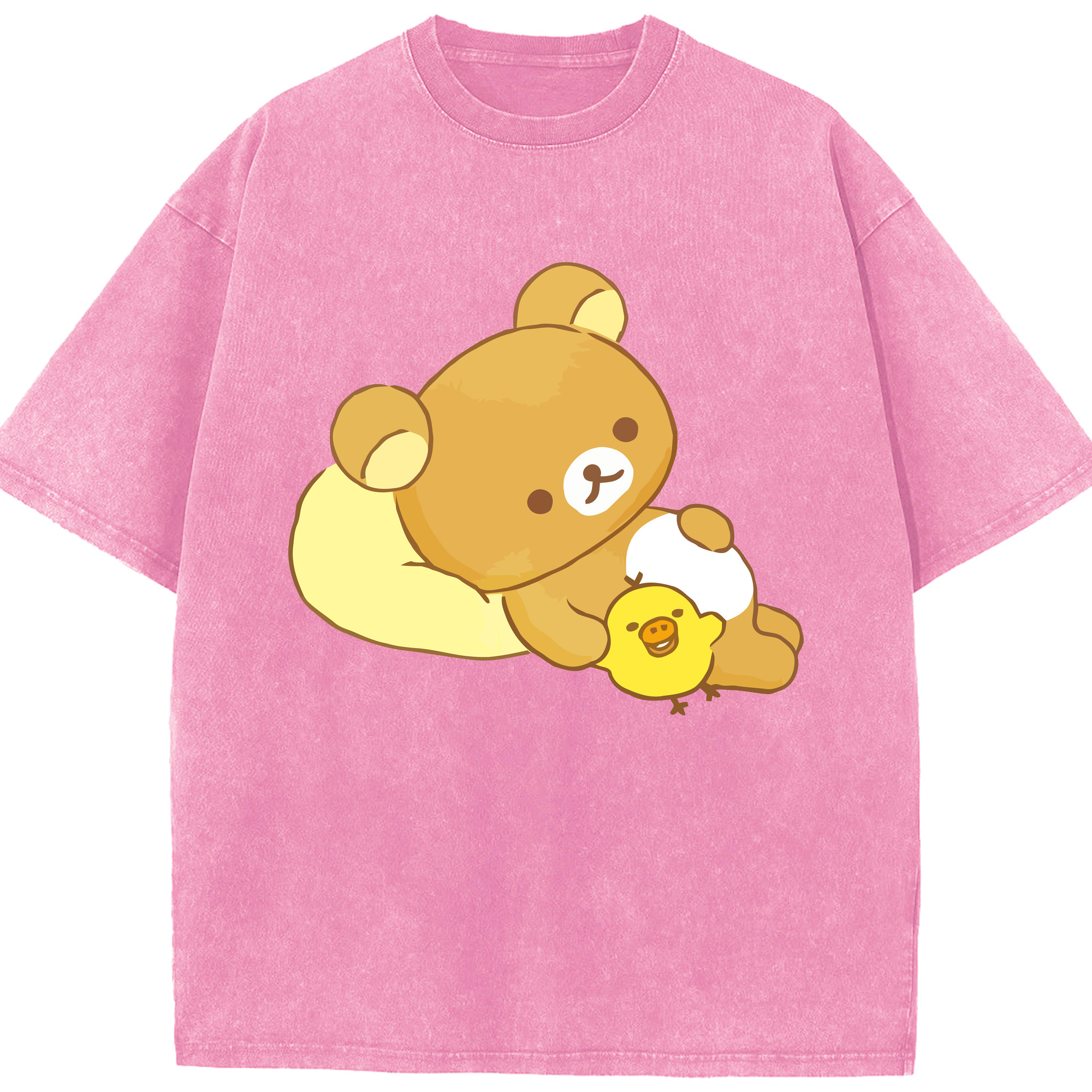 （画像用） リラックマ リラックマ キイロイトリ Rilakkuma Korilakkuma Kiiroitori 綿100% ヴィンテージ風 半袖Tシャツ（フロントプリント）